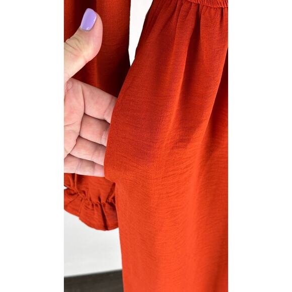 Francescas Womens Rachael Ruffle Hem Jumpsuit Long Sleeve Size Medium Orange NWT - Picture 8 of 10